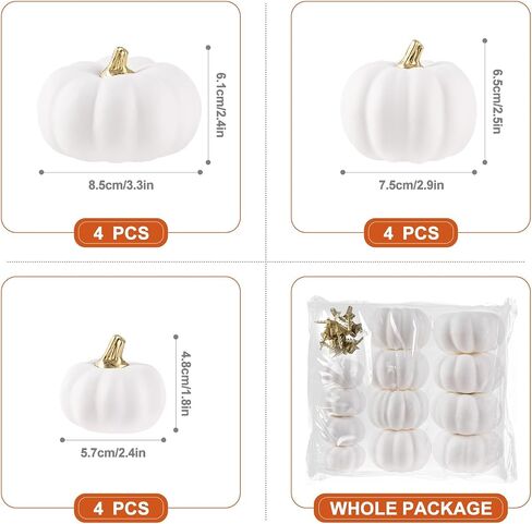 Ywlake 12 Pcs Artificial Pumpkins Fall Decorations, Mini Small Fake Pumpkin for Autumn Harvest Halloween Thanksgiving Faux Pumpkins Home Table Decor (White) in Saudi Arabia