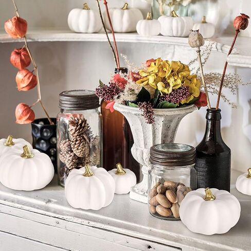 Ywlake 12 Pcs Artificial Pumpkins Fall Decorations, Mini Small Fake Pumpkin for Autumn Harvest Halloween Thanksgiving Faux Pumpkins Home Table Decor (White) in Saudi Arabia