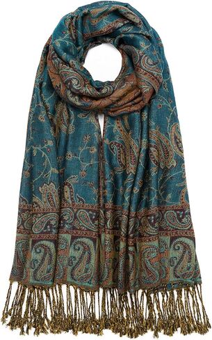Paisley Pashmina Shawl Wrap Women Reversible Vintage Jacquard Pashmina Rave Scarf with Fringe for Evening, Wedding in Saudi Arabia