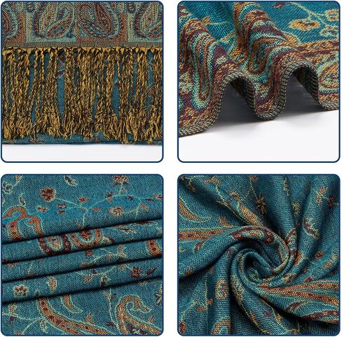 Paisley Pashmina Shawl Wrap Women Reversible Vintage Jacquard Pashmina Rave Scarf with Fringe for Evening, Wedding in Saudi Arabia