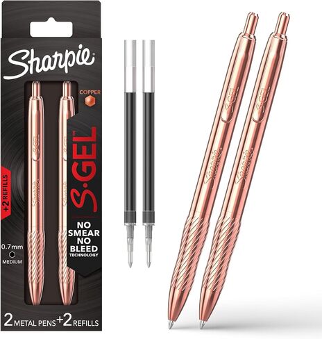 SHARPIE S-Gel, Gel Pen, Copper Metal Body, Medium Point (0.7mm), Black Ink, Includes 1 Pen and 1 Additional Ink Refill in Saudi Arabia