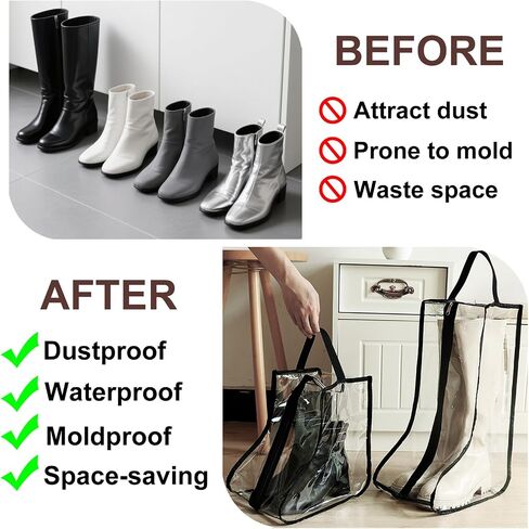 4Pack Boot Bags for Cowboy Boots Portable Tall Boot Storage Organizer Shoe Bags for Travel with Dust Covers (Clear Black) in Saudi Arabia
