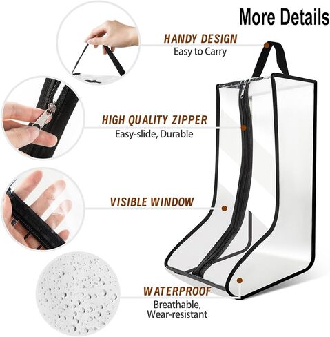 4Pack Boot Facs for Cowboy Boots Portable Tall Boot Storage Organizer حقائب الأحذية للسفر مع أغلفة الغبار (صافية أسود) in Kuwait