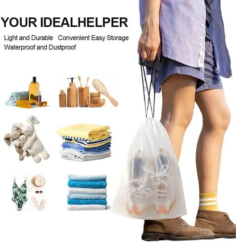 5 PCS Clear Shoe Bags for Travel, 15.7" x 11.8" Clear Travel Shoe Bags for Packing with Drawstring, Waterproof Dustproof Portable Storage Bags Travel Essentials for Men and Women in Saudi Arabia