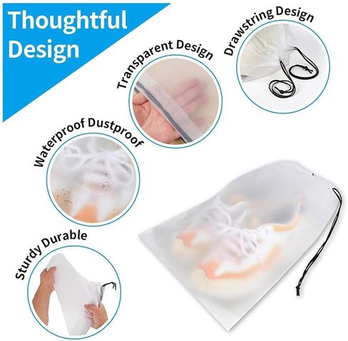 5 PCS Clear Shoe Bags for Travel, 15.7" x 11.8" Clear Travel Shoe Bags for Packing with Drawstring, Waterproof Dustproof Portable Storage Bags Travel Essentials for Men and Women in Saudi Arabia