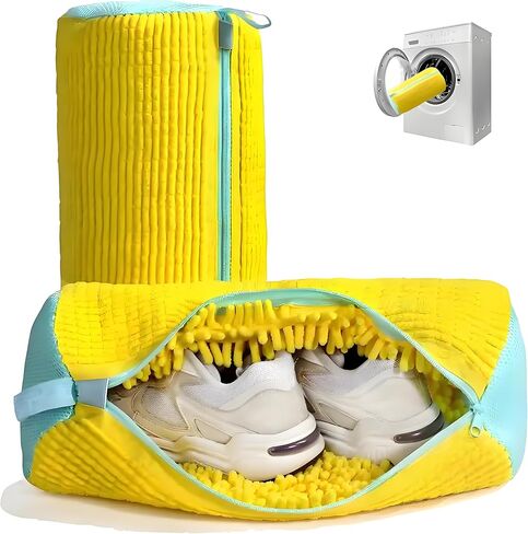 2-Pack Shoe Washing Machine Bags 15.4in Heavy Duty Laundry Shoe Bag with Reinforced Edges 360° Deep Clean Anti-Tear for Sneaker, Running Shoes, Bras, Delicates and Toys(Yellow) in Kuwait