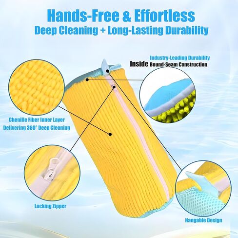 2-Pack Shoe Washing Machine Bags 15.4in Heavy Duty Laundry Shoe Bag with Reinforced Edges 360° Deep Clean Anti-Tear for Sneaker, Running Shoes, Bras, Delicates and Toys(Yellow) in Kuwait