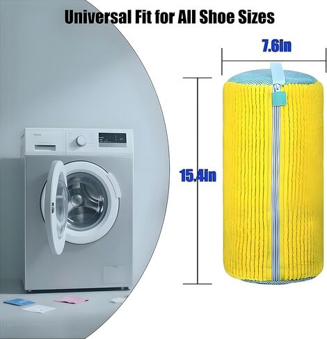 2-Pack Shoe Washing Machine Bags 15.4in Heavy Duty Laundry Shoe Bag with Reinforced Edges 360° Deep Clean Anti-Tear for Sneaker, Running Shoes, Bras, Delicates and Toys(Yellow) in Kuwait