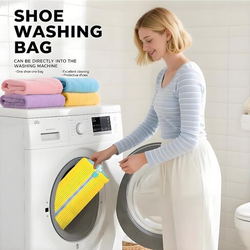 2-Pack Shoe Washing Machine Bags 15.4in Heavy Duty Laundry Shoe Bag with Reinforced Edges 360° Deep Clean Anti-Tear for Sneaker, Running Shoes, Bras, Delicates and Toys(Yellow) in Kuwait