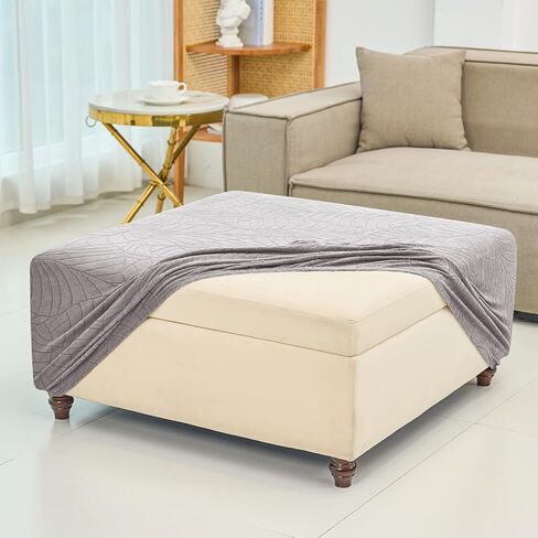 HFCNMY Ottoman Cover Square-Stretch Water Repellent Ottoman Cover -Thick Square Storage Foot Stool Covers with Elastic Bottom Light Gray Large in Saudi Arabia