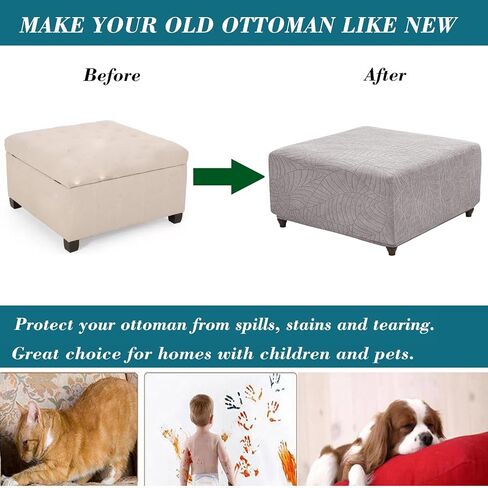 HFCNMY Ottoman Cover Square-Stretch Water Repellent Ottoman Cover -Thick Square Storage Foot Stool Covers with Elastic Bottom Light Gray Large in Saudi Arabia