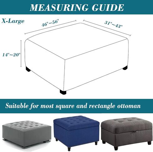 HFCNMY Ottoman Cover Square-Stretch Water Repellent Ottoman Cover -Thick Square Storage Foot Stool Covers with Elastic Bottom Light Gray Large in Saudi Arabia