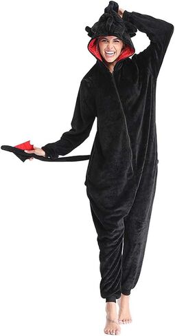 Kuberas الكبار التنين Onesie زي Pajamas الحيوانات الفانيلا مقنعين قطعة واحدة مع Zipper Halloween Cosplay زي النوم in Kuwait