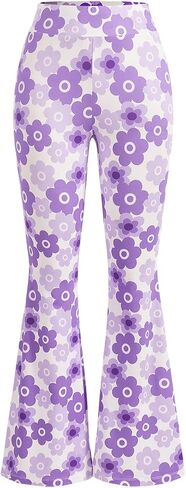 Verdusa Girl's Boho Floral Flared Leg Bell Bottom Pants High Waisted Athletic Trousers in Saudi Arabia