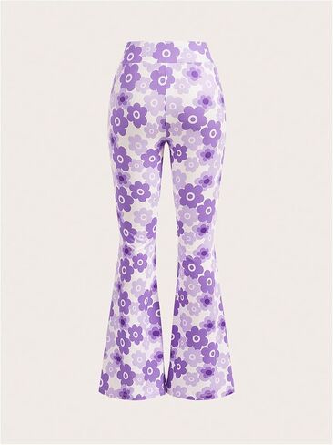 Verdusa Girl's Boho Floral Flared Leg Bell Bottom Pants High Waisted Athletic Trousers in Saudi Arabia