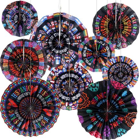 Outus 9 Pcs Hispanic Heritage Month Decorations Spanish Hanging Fans Latin American Paper Fans National Hispanic Heritage Month Hanging Decor Bulletin Board Classroom Decor for Ceiling Wall Home in Saudi Arabia