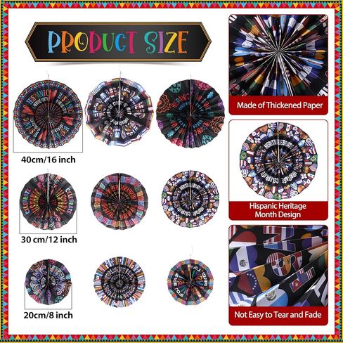 Outus 9 Pcs Hispanic Heritage Month Decorations Spanish Hanging Fans Latin American Paper Fans National Hispanic Heritage Month Hanging Decor Bulletin Board Classroom Decor for Ceiling Wall Home in Saudi Arabia