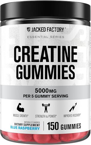 مصنع Jacked المصنع أحادي الهيدرات Gummies 5G جرعة يومي (1G لكل جيم)-الكرياتين الصمغية للرجال والنساء ، و الصالح للنباتات ، وصديق للسفر ، وجهة خارجية تم اختبارها-150 غومينز ، بلو راسبيري in Kuwait