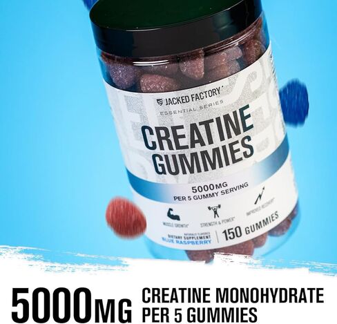 مصنع Jacked المصنع أحادي الهيدرات Gummies 5G جرعة يومي (1G لكل جيم)-الكرياتين الصمغية للرجال والنساء ، و الصالح للنباتات ، وصديق للسفر ، وجهة خارجية تم اختبارها-150 غومينز ، بلو راسبيري in Kuwait