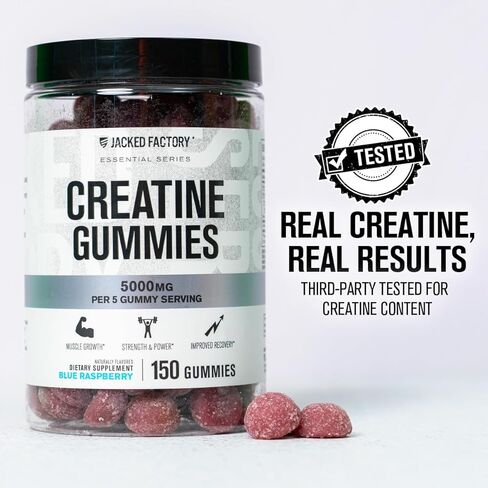 مصنع Jacked المصنع أحادي الهيدرات Gummies 5G جرعة يومي (1G لكل جيم)-الكرياتين الصمغية للرجال والنساء ، و الصالح للنباتات ، وصديق للسفر ، وجهة خارجية تم اختبارها-150 غومينز ، بلو راسبيري in Kuwait