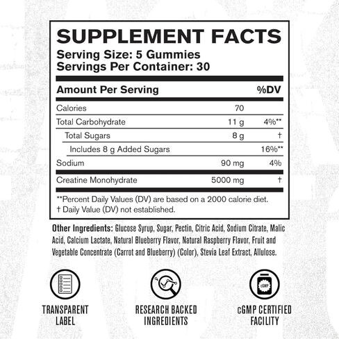 مصنع Jacked المصنع أحادي الهيدرات Gummies 5G جرعة يومي (1G لكل جيم)-الكرياتين الصمغية للرجال والنساء ، و الصالح للنباتات ، وصديق للسفر ، وجهة خارجية تم اختبارها-150 غومينز ، بلو راسبيري in Kuwait