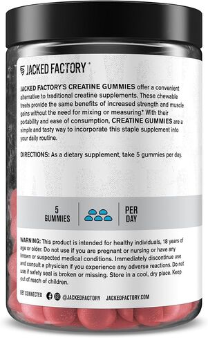 مصنع Jacked المصنع أحادي الهيدرات Gummies 5G جرعة يومي (1G لكل جيم)-الكرياتين الصمغية للرجال والنساء ، و الصالح للنباتات ، وصديق للسفر ، وجهة خارجية تم اختبارها-150 غومينز ، بلو راسبيري in Kuwait