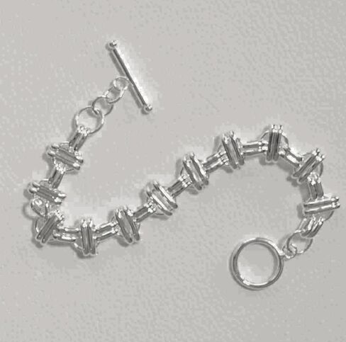 Sterling Silver Fancy Double Bar over Spaced Circles Design Bracelet with Toggle Clasp 7" in Saudi Arabia