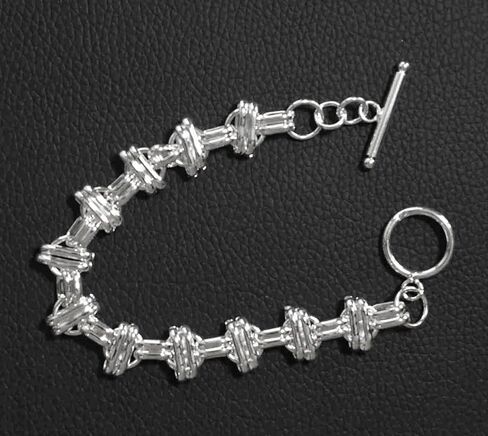 Sterling Silver Fancy Double Bar over Spaced Circles Design Bracelet with Toggle Clasp 7" in Saudi Arabia