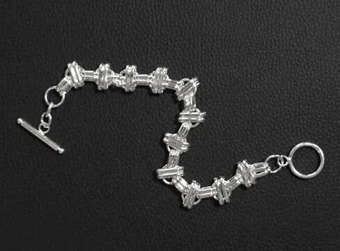 Sterling Silver Fancy Double Bar over Spaced Circles Design Bracelet with Toggle Clasp 7" in Saudi Arabia