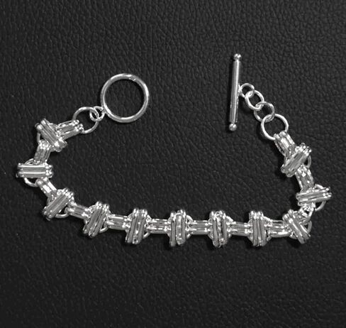 Sterling Silver Fancy Double Bar over Spaced Circles Design Bracelet with Toggle Clasp 7" in Saudi Arabia