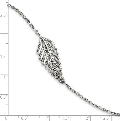 Solid 925 Sterling Silver Cubic Zirconia CZ Brilliant Embers Feather 1In Ext. Bracelet in Saudi Arabia