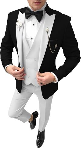 Men 3 Piece Tuxedo Suit Double Breasted Suit for Men Wedding Prom Slim Fit Blazer Vest Pants with Bow Tie in Saudi Arabia