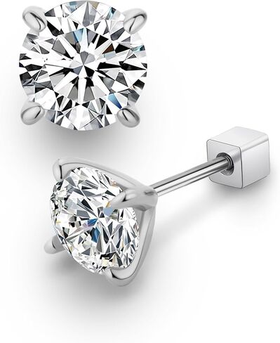 0.3/0.5/1CT Moissanite Stud Earrings, Silver/Rose Gold Color Sparkling Earrings for Women, 925 Sterling Silver Plated 18K White Gold Earrings in Saudi Arabia