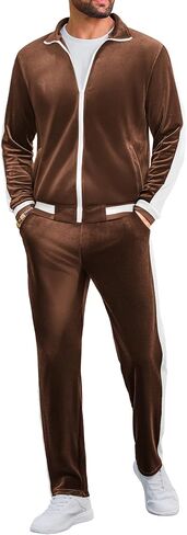 VSSJAVUN MEN'S 2 قطعة مسار فيلور المسار الدعاوى غير الرسمية تعرق الكامل zip zip velvet بدلة الركض in Kuwait