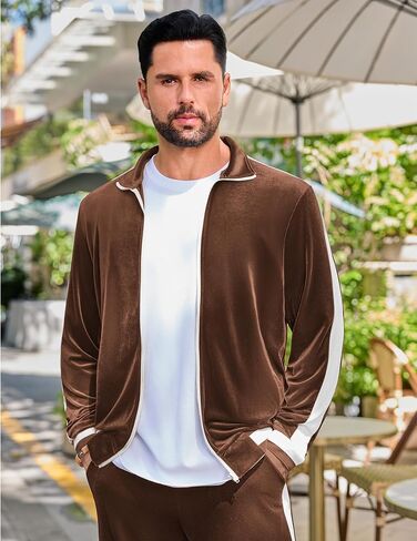 VSSJAVUN MEN'S 2 قطعة مسار فيلور المسار الدعاوى غير الرسمية تعرق الكامل zip zip velvet بدلة الركض in Kuwait