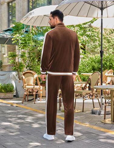 VSSJAVUN MEN'S 2 قطعة مسار فيلور المسار الدعاوى غير الرسمية تعرق الكامل zip zip velvet بدلة الركض in Kuwait