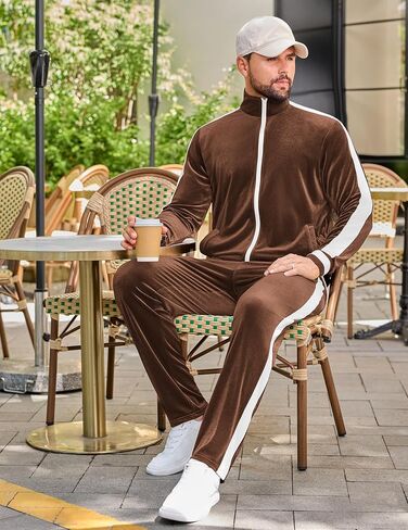 VSSJAVUN MEN'S 2 قطعة مسار فيلور المسار الدعاوى غير الرسمية تعرق الكامل zip zip velvet بدلة الركض in Kuwait