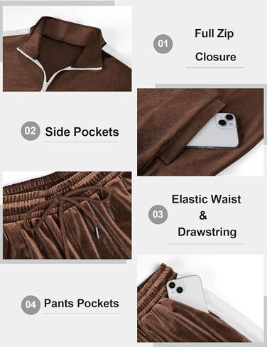 VSSJAVUN MEN'S 2 قطعة مسار فيلور المسار الدعاوى غير الرسمية تعرق الكامل zip zip velvet بدلة الركض in Kuwait