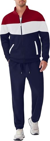 UOUA Men's Tracksuits Set Full Zip Jacket & Sweatpants 2 Piece Athletic Jogging Suits Casual Sports Color Block Outfit in Saudi Arabia