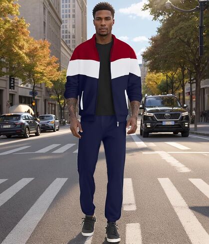 UOUA Men's Tracksuits Set Full Zip Jacket & Sweatpants 2 Piece Athletic Jogging Suits Casual Sports Color Block Outfit in Saudi Arabia