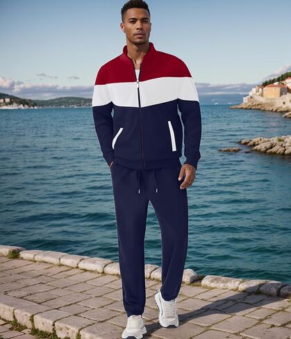 UOUA Men's Tracksuits Set Full Zip Jacket & Sweatpants 2 Piece Athletic Jogging Suits Casual Sports Color Block Outfit in Saudi Arabia