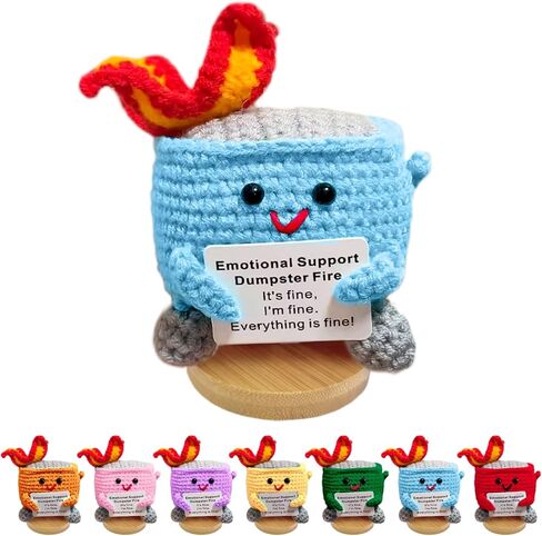Emotional Support Dumpster- Handmade Crochet Dumpster Fire Doll, Christmas Dumpster Fire Knitting Toy Ornaments with Positive Card, Handmade Emotional Support Crochet Gift Desk Decor (7pcs) in Saudi Arabia