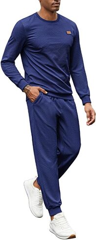 Coofandy Mens Tracksuit 2 قطعة مجموعة Crewneck التعرق بدلة الركض مجموعات طويلة الأكمام جاكارد pulver قميص الملابس in Saudi Arabia
