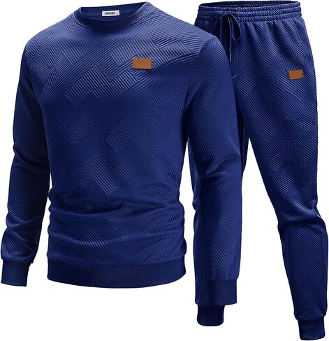 Coofandy Mens Tracksuit 2 قطعة مجموعة Crewneck التعرق بدلة الركض مجموعات طويلة الأكمام جاكارد pulver قميص الملابس in Saudi Arabia