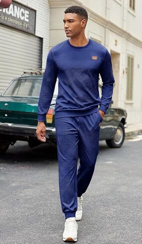 Coofandy Mens Tracksuit 2 قطعة مجموعة Crewneck التعرق بدلة الركض مجموعات طويلة الأكمام جاكارد pulver قميص الملابس in Saudi Arabia