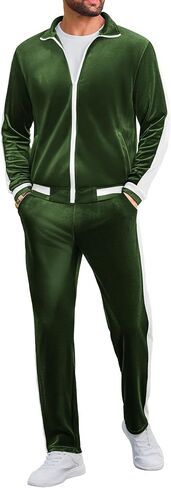 VSSJAVUN MEN'S 2 قطعة مسار فيلور المسار الدعاوى غير الرسمية تعرق الكامل zip zip velvet بدلة الركض in Kuwait