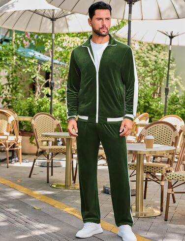 VSSJAVUN MEN'S 2 قطعة مسار فيلور المسار الدعاوى غير الرسمية تعرق الكامل zip zip velvet بدلة الركض in Kuwait