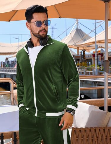 VSSJAVUN MEN'S 2 قطعة مسار فيلور المسار الدعاوى غير الرسمية تعرق الكامل zip zip velvet بدلة الركض in Kuwait