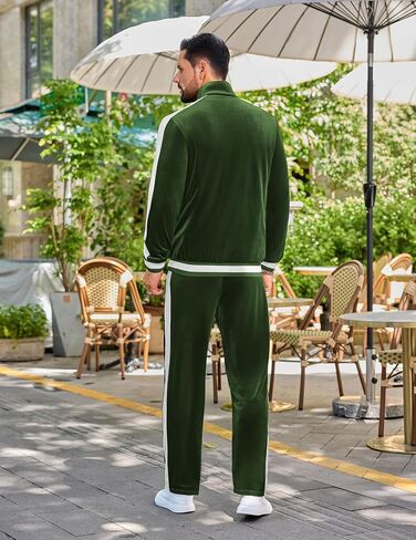 VSSJAVUN MEN'S 2 قطعة مسار فيلور المسار الدعاوى غير الرسمية تعرق الكامل zip zip velvet بدلة الركض in Kuwait