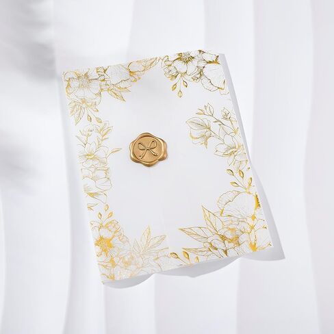 100 حزمة من سترات Vellum الفاخرة المطوية مسبقًا لدعوات 5 × 7، وسترات من ورق Vellum الشفاف مقاس 5 × 7، ولفائف دعوات زفاف من ورق Vellum بوزن 115 جرامًا في المتر المربع، وسترة دعوات زفاف (نمط وردة من رقائق الذهب) in Kuwait